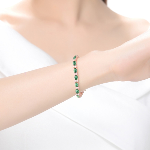 Rozzato Sterling Silver Rose Gold Plated Emerald Cubic Zirconia Tennis Bracelet