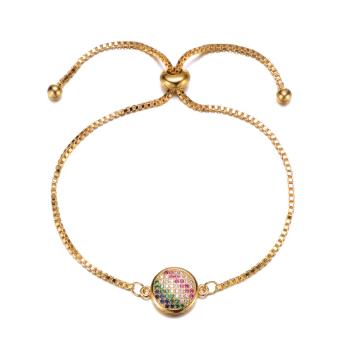 ROZZATO  14K Plated Multi Color Cubic Zirconia Adjustable Bracelet In Gold