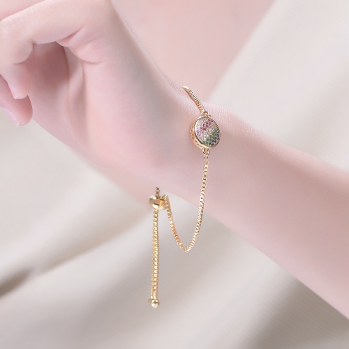 Rozzato 14k Gold Plated Multi Color Cubic Zirconia Adjustable Bracelet