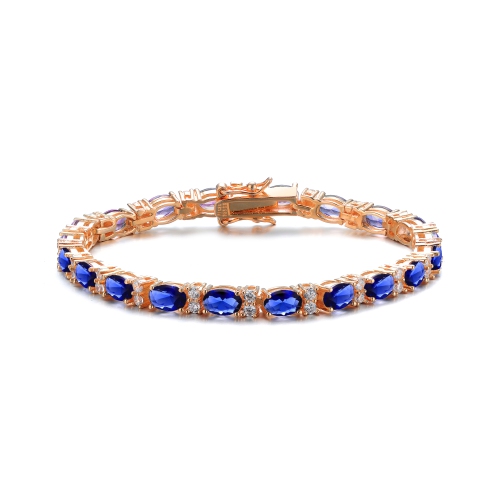 Rozzato Sterling Silver Rose Gold Plated Sapphire Cubic Zirconia Tennis Bracelet