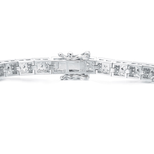Rozzato Sterling Silver Round And Baguette Cubic Zirconia Link Bracelet