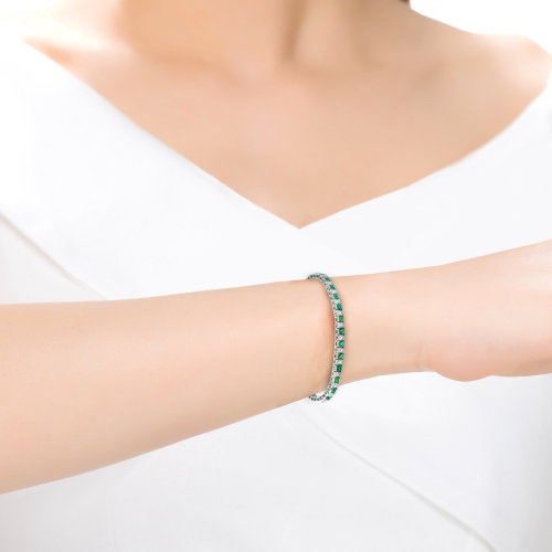 Rozzato Sterling Silver Emerald Cubic Zirconia Tennis Bracelet
