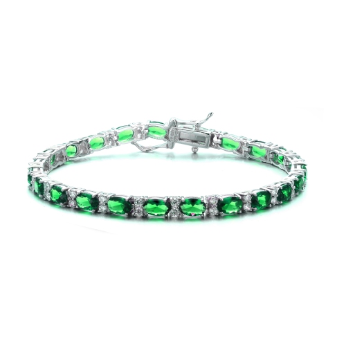 Rozzato Sterling Silver Emerald Cubic Zirconia Tennis Bracelet