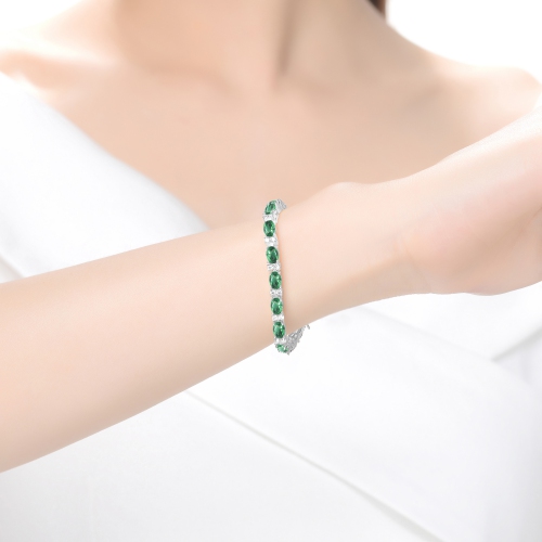 Rozzato Sterling Silver Emerald Cubic Zirconia Tennis Bracelet
