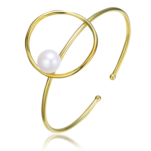 Rozzato Sterling Silver Gold Plating Freshwater Pearl Cuff Bracelet