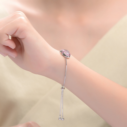 Rozzato Sterling Silver Cubic Zirconia Heart Adjustable Bracelet