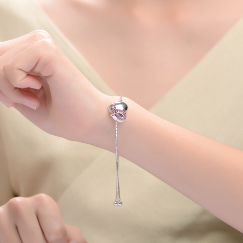 Rozzato Sterling Silver Cubic Zirconia Heart Adjustable Bracelet