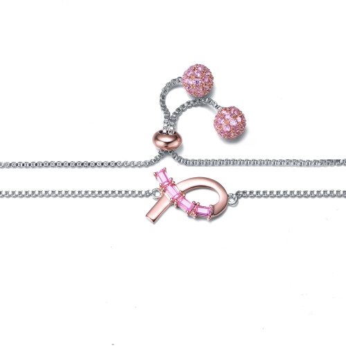 Rozzato Sterling Silver Two Tone With Pink Cubic Zirconia Loop Bracelet