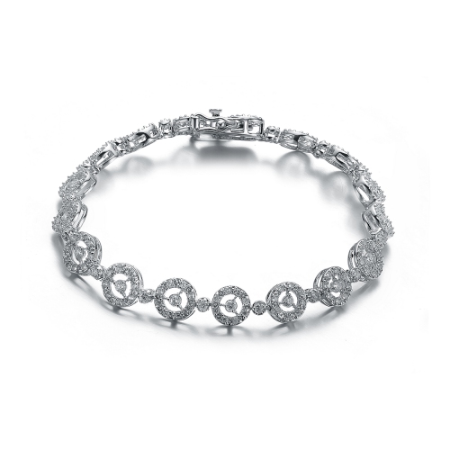 Rozzato Sterling Silver Clear Cubic Zirconia Circle Link Bracelet