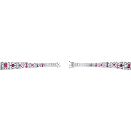 Rozzato Sterling Silver Ruby Cubic Zirconia Link Bracelet
