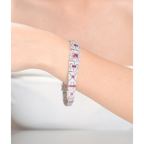 Rozzato Sterling Silver Ruby Cubic Zirconia Link Bracelet