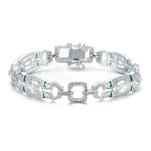 Rozzato Sterling Silver Clear And Green Cubic Zirconia Link Bracelet