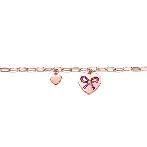 Rozzato Sterling Silver Rose Gold Plated Heart Paper Clip Chain Bracelet