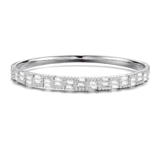 Rozzato Sterling Silver Cubic Zirconia Two row Accent Bangle Bracelet