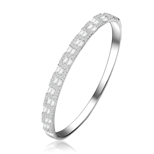Rozzato Sterling Silver Cubic Zirconia Two row Accent Bangle Bracelet