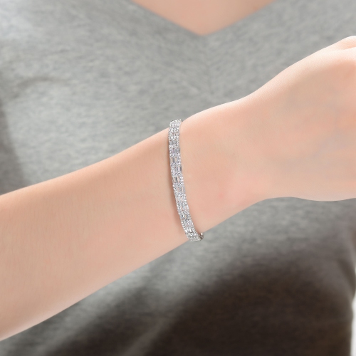 Rozzato Sterling Silver Cubic Zirconia Two row Accent Bangle Bracelet