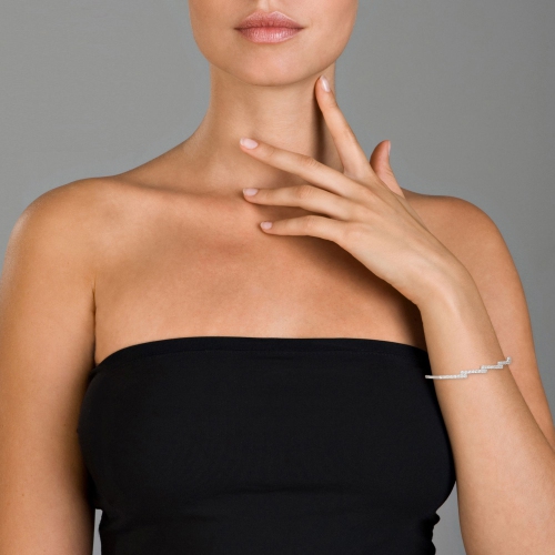 Rozzato Sterling Silver Gold Plated Cubic Zirconia Pave Bangle Bracelet