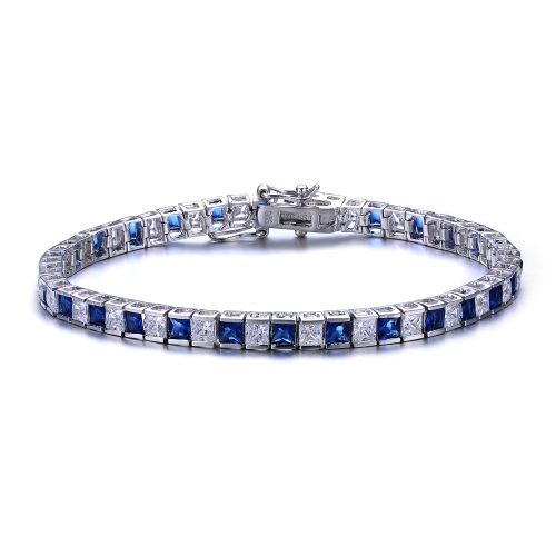 Rozzato Sterling Silver Sapphire Cubic Zirconia Tennis Bracelet