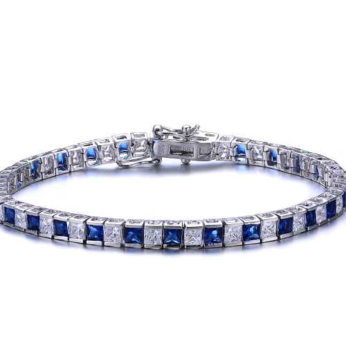 Rozzato Sterling Silver Sapphire Cubic Zirconia Tennis Bracelet