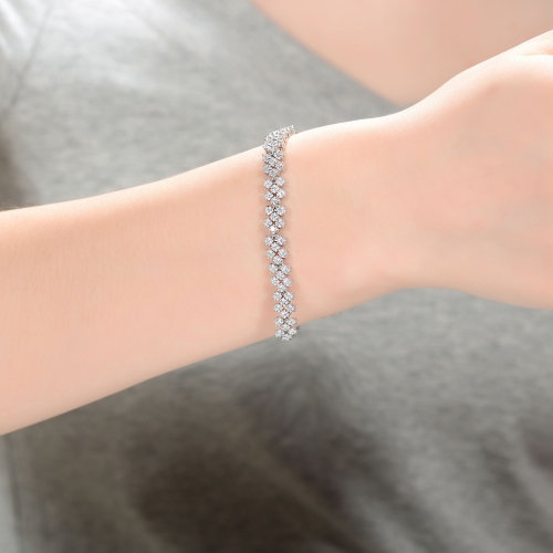 Rozzato Sterling Silver Cubic Zirconia Cluster Tennis Bracelet