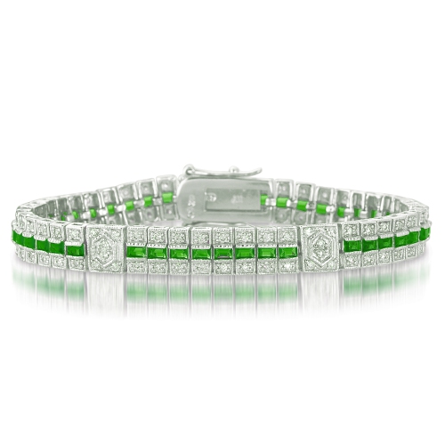 Rozzato Sterling Silver Emerald Cubic Zirconia Stripe Bracelet