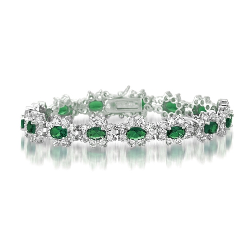 Rozzato Sterling Silver Emerald Cubic Zirconia Bracelet