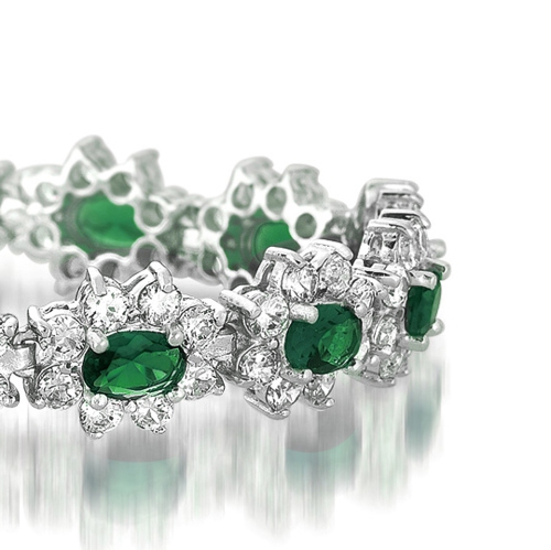 Rozzato Sterling Silver Emerald Cubic Zirconia Bracelet