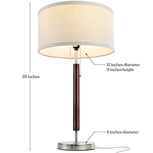 Brightech Carter Nightstand & Side Table Lamp - Contemporary Bedroom Lamp for Soft Bedside Light - Stainless Steel & Wood Finish