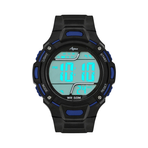 Montre de sport numérique pour hommes de 44mm, chronographe numérique avec grand écran, bracelet en résine, heure militaire 12H/24H, s'allume,