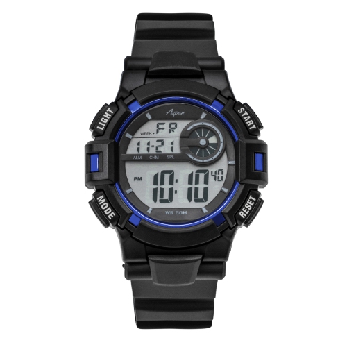 ASPEN  Mens Digital Sports Watch, 46MM Large Face Digital Chronograph, Resin Strap, Military Time 12H/24H, Light Up, Alarm, Stopwatch, Water Resistant