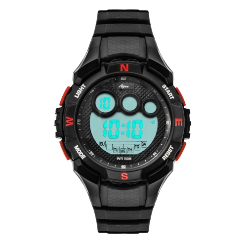 ASPEN  Mens Digital Sports Watch, 50MM Large Face Digital Chronograph, Resin Strap, Military Time 12H/24H, Light Up, Alarm, Stopwatch, Water Resistant
