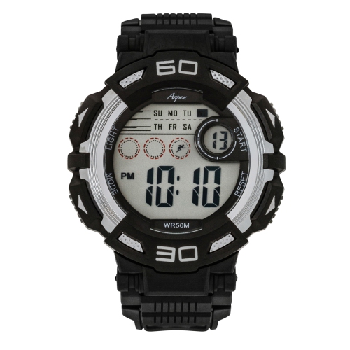 ASPEN  Mens Digital Sports Watch, 45MM Large Face Digital Chronograph, Resin Strap, Military Time 12H/24H, Light Up, Alarm, Stopwatch, Water Resistant