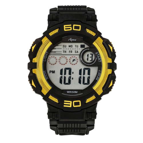 ASPEN  Mens Digital Sports Watch, 45MM Large Face Digital Chronograph, Resin Strap, Military Time 12H/24H, Light Up, Alarm, Stopwatch, Water Resistant