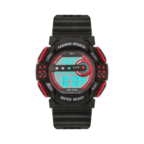 Montre de sport numérique pour hommes de 45mm, chronographe numérique avec grand écran, bracelet en résine, heure militaire 12H/24H, s'allume,