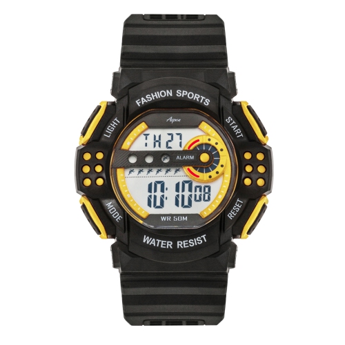 ASPEN  Mens Digital Sports Watch, 45MM Large Face Digital Chronograph, Resin Strap, Military Time 12H/24H, Light Up, Alarm, Stopwatch, Water Resistant