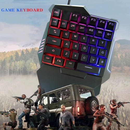 One-hand Gaming Keyboard Wired USB 35 Keys with RGB Rainbow Backlit Single Hand E-sport Multimedia Mini Keypad - axGear
