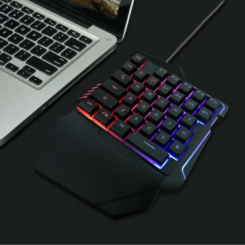 One-hand Gaming Keyboard Wired USB 35 Keys with RGB Rainbow Backlit Single Hand E-sport Multimedia Mini Keypad - axGear