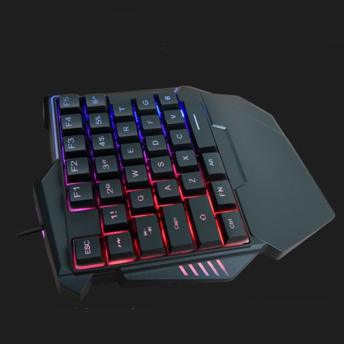 One-hand Gaming Keyboard Wired USB 35 Keys with RGB Rainbow Backlit Single Hand E-sport Multimedia Mini Keypad - axGear