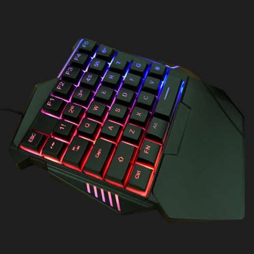 One-hand Gaming Keyboard Wired USB 35 Keys with RGB Rainbow Backlit Single Hand E-sport Multimedia Mini Keypad - axGear