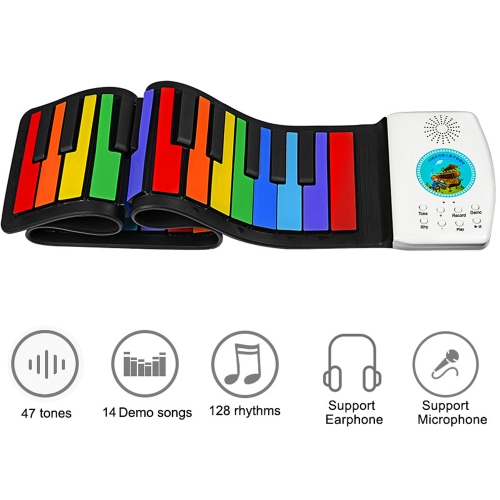 Clavier Piano Rainbow Piano Clavier Roll Up Piano 49 Touches Flexible Coloré Pliable Silicone Toddler - axGear