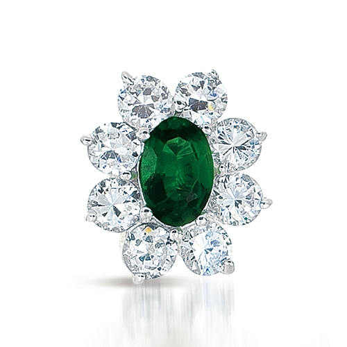 Rozzato Sterling Silver Emerald Cubic Zirconia Flower Stud Earrings