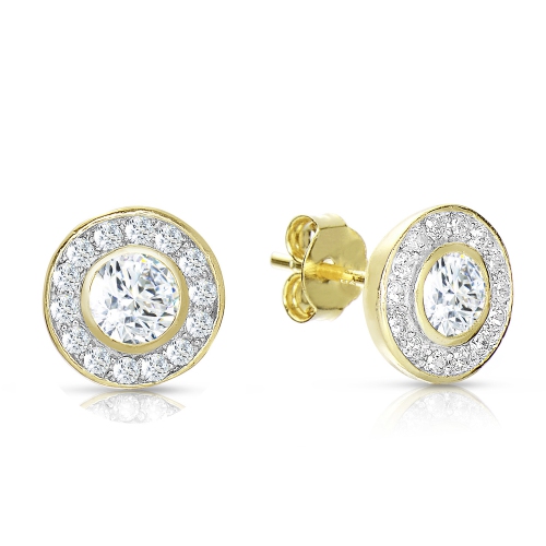 ROZZATO  Sterling Silver Plated Cubic Zirconia Round Stud Earrings In Gold