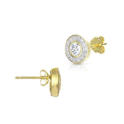 Rozzato Sterling Silver Gold Plated Cubic Zirconia Round Stud Earrings