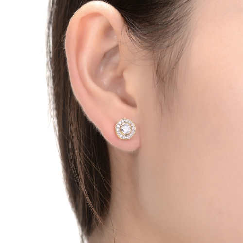 Rozzato Sterling Silver Gold Plated Cubic Zirconia Round Stud Earrings