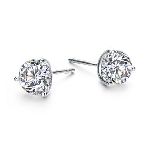Rozzato Sterling Silver Cubic Zirconia Solitaire Stud Earrings