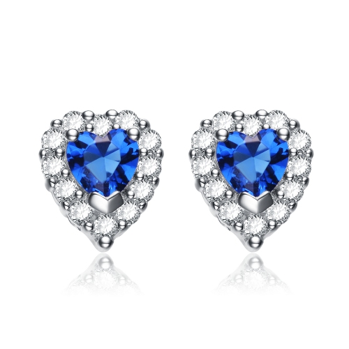 ROZZATO  Sterling Sapphire Cubic Zirconia Heart Stud Earrings In Silver