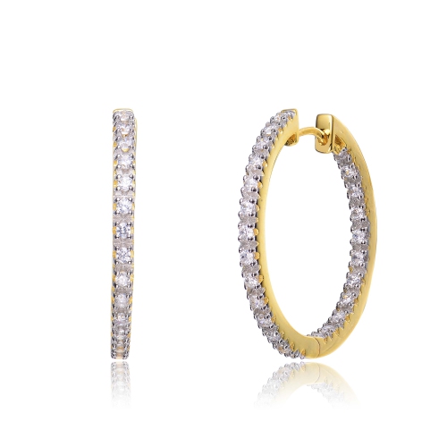 ROZZATO  Sterling Silver Plated Pave Hoop Earrings In Gold