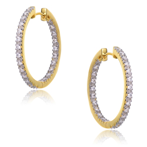 Rozzato Sterling Silver Gold Plated Pave Hoop Earrings