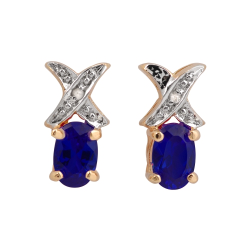 Rozzato Sterling Silver Rose Gold Plated Sapphire Cubic Zirconia Oval Earrings