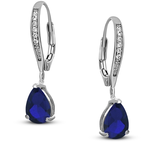Rozzato Sterling Silver Sapphire Cubic Zirconia Teardrop Drop Earrings